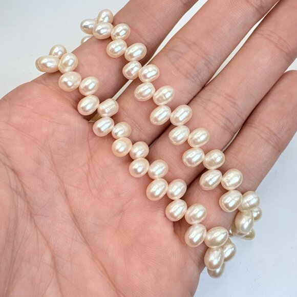 Sterling Silver 925 Alternating Freshwater Pearl Chain Necklace Size 17" Length - Picture 8 of 11